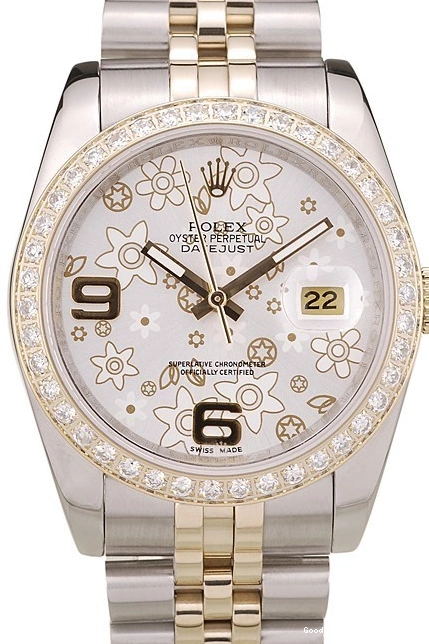 Good copy rolex watches Dial Steel Stainless Silver Plated Brushed Rolex Case Diamonds DateJust Flowers 0703